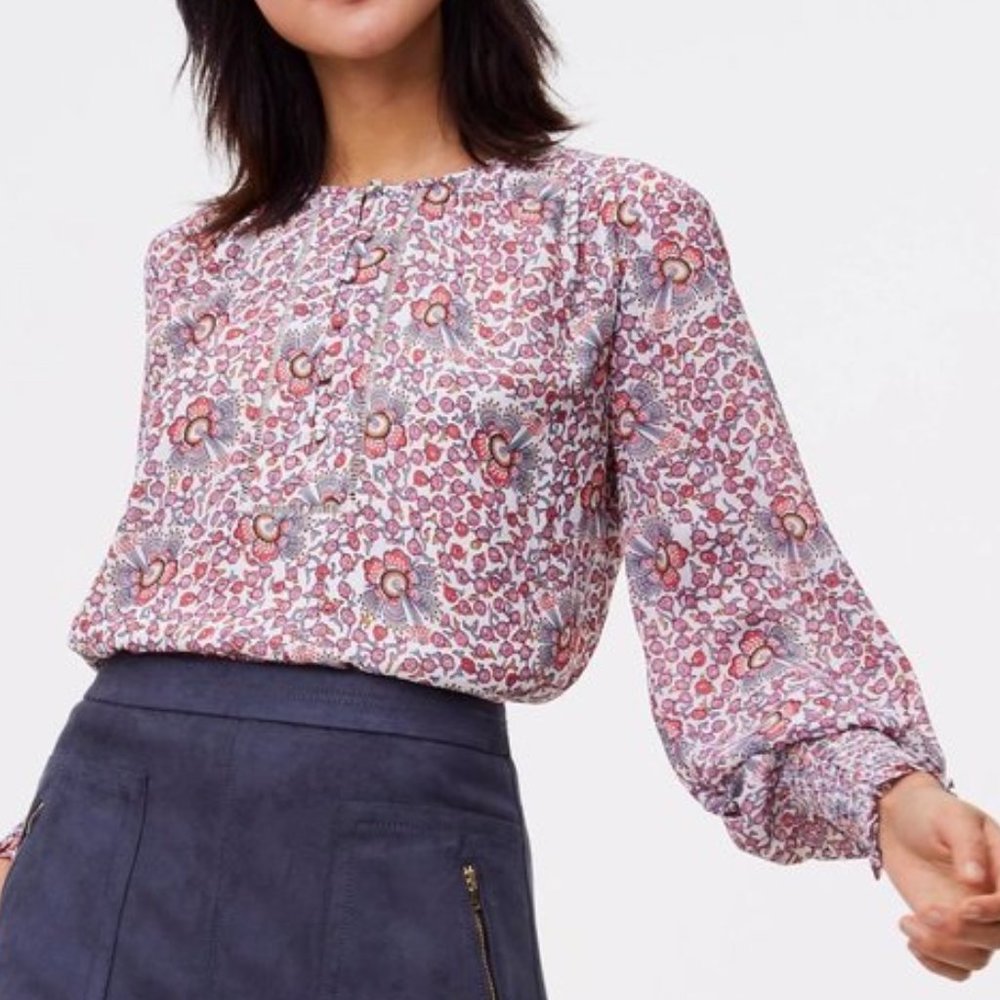 LOFT Floral Blouse, Flowerbud Smocked Cuff
